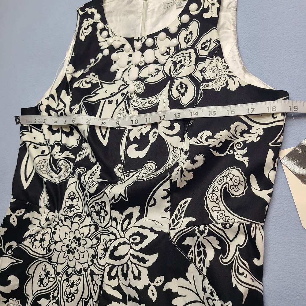 Sandra Darren Fit Flare Dress Womens 12 Black White New Floral Beaded Sleeveless - Picture 3 of 8